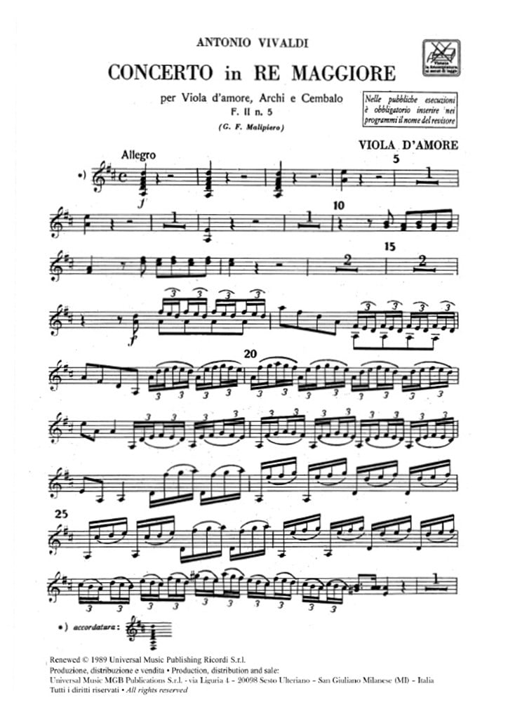 Concerti Per Vla D'Amore, Archi E B.C.: